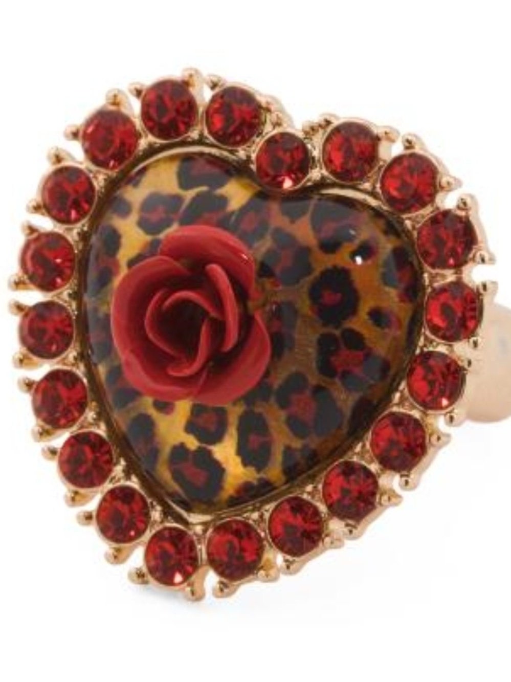 🤎▪️Betsey Johnson▪️ Red Rose Leopard Heart Stretch Ring with Red Crystals
